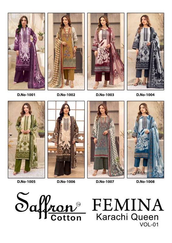 Saffron femina karachi queen vol 1 cotton dress materials wholesalers